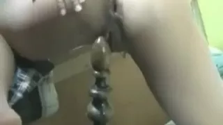 White whore fucking a bedpost while her friend enjoys