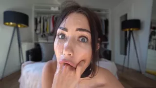 Brunette With Big Eyes Makes A Deep Blowjob And Receives Cum On Face