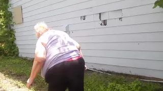 black pants in garden