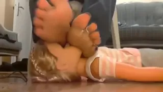 Giantess makes doll suffer foot worship
