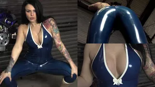 Emma Heron in Trans Blue Catsuit - LatexHeavenVideo