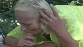 Granny fuck for money in a public park