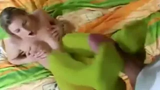 Green Pantyhose Footjob