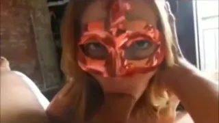 Amateur Masked Babe sucks a hard cock
