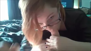 Teen chick with glasses blowjob
