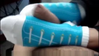 Cumshot on teens socked feet sock fetish