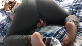 Spanking makes her soak through her yoga pants