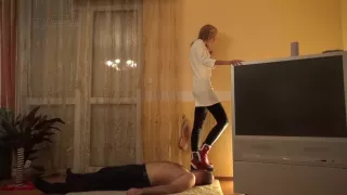 Under mistress's Christmas boots