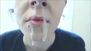 Beatiful girl with tons of snot all over her mouth