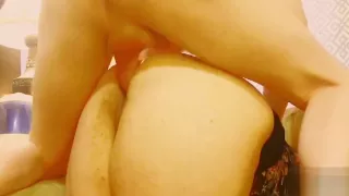Sexy big tit brunette worships eager dick with her mouth & pussy