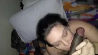 Chewing on a big black cock