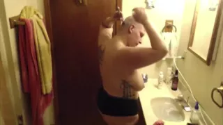 Fat MILF Voyeur Head Shave with Dancing and Smoking