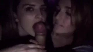 Cinema blowjob by two horny teens. FFM blow