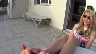 Footjob and cumshot on tender soles