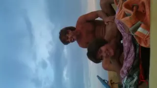 Blond stud ravishing his tanned woman in a rubber boat