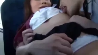 Schoolgirl fingered getting her nipples sucked giving handjob for schoolguy on the bus clip