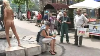 Girl strips nude in public all over town