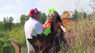 Tattooed young babe plowed on all fours while masturbating