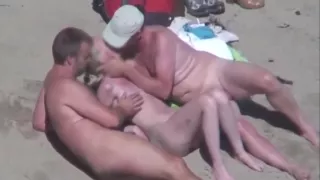 beautiful bitch groped by his husband and strangers at beach