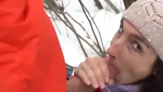 Milking tits and swallow cum in the cold