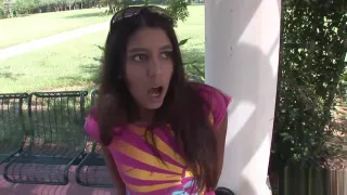 Skinny babe gets naked in the library