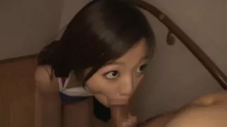 Japanese horny stepsister sucks dick on the stairs