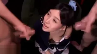 Japanese schoolgirl double cumshot on pretty face
