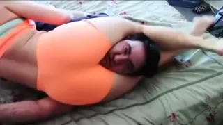 Femdom squeeze her slave and humiliate him