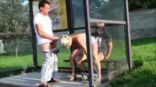 Bus stop public sex fun