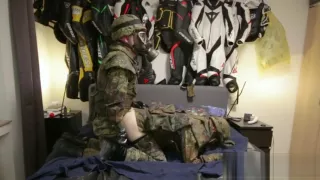 Two soldiers relaxing in bed, then fucking