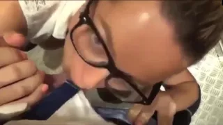 Sex in the elevator. Cumshot in mouth