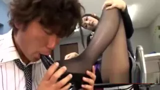 Office Lady In Pantyhose Getting Her Legs Licked