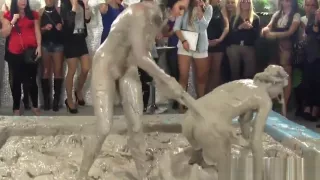 Lesbo Sheila Cooper mudwrestles with eurobabe