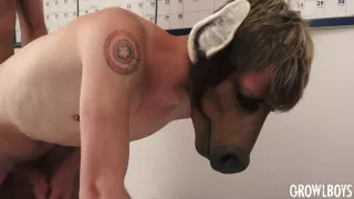 GrowlBoys - Junges blondes Werpferd wird von College-Mitbewohnerin gefickt
