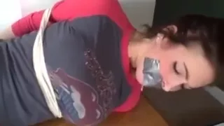 College girl is hogtied barefoot and gagged