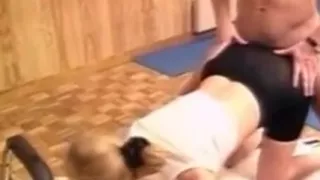 mature blond and young girl in action .