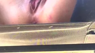 Redhead masterbating her big pussy in public