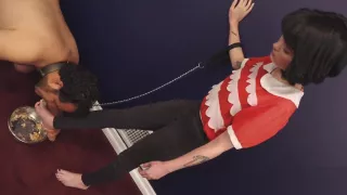 Feeding her foot slave properly