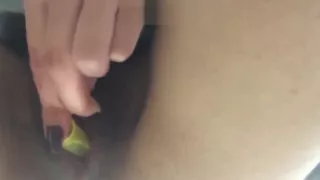 Masturbating hairy pussy and insert a tampon in it