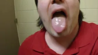 Fat daddy jerks off in work bathroom again and swallows cum