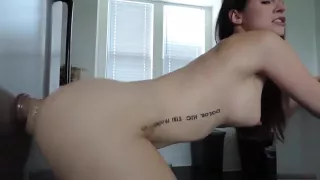 girl rides dildo on refrigerator