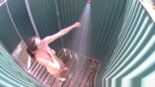 Brunette MILF Showering in Public Pool