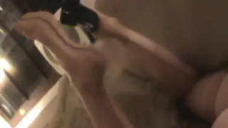 dangling sexy mules with full fashion stockings and blowjob 