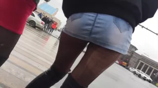 slow motion spy cam under russian bitch in denim miniskirt! shame on her !