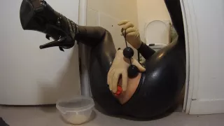 Anal play - Anus filled up with latex clothes