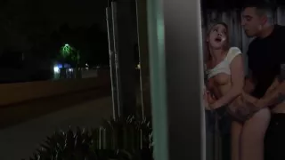 Promiscuous minx Khloe Kapri tied up and plowed outdoor