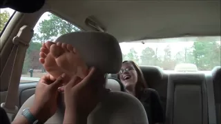 Cutie with Glasses - Pale Smooth Soles Tickled in a Car