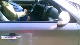 Nasty old man spies for the guy jerking in a car
