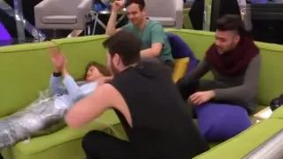 girl getting wrapped in saran wrap in television  show