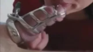 Wife teases cuckold's cock in chastity cage POV
